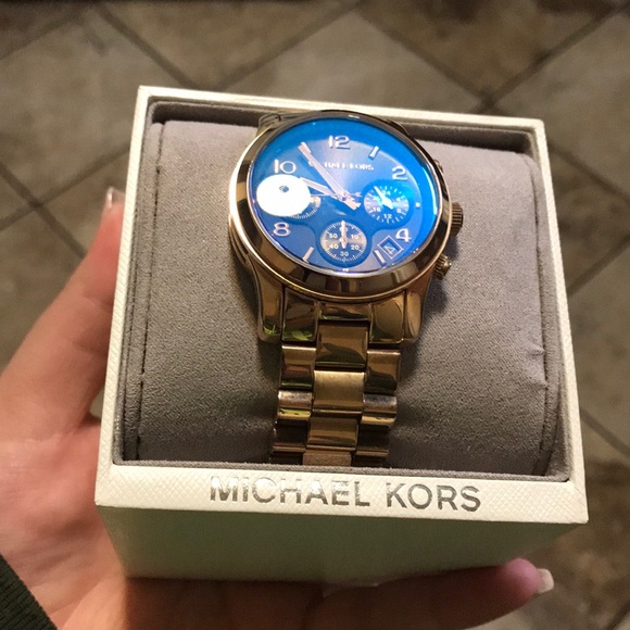 Michael Kors Accessories - Michael Kors Rose Gold/blue face Watch